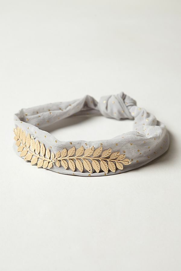 NWT Anthropologie “Gilded Chiffon Headband”, Gray & Gold, Leaf Headband, $48