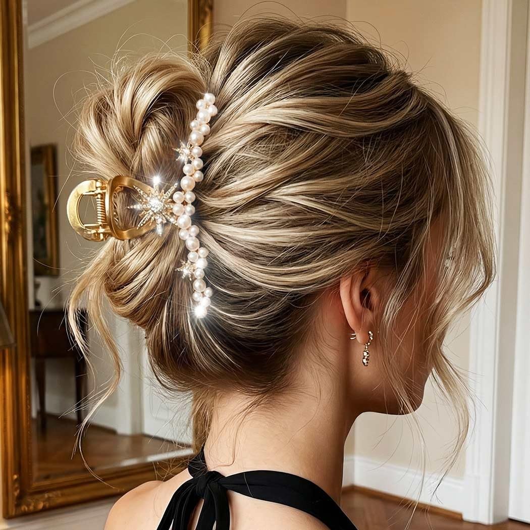 Pearl Hair Claw Clip Gold Rhinestone Star Hair Clips Metal Alloy Claw Clips f…