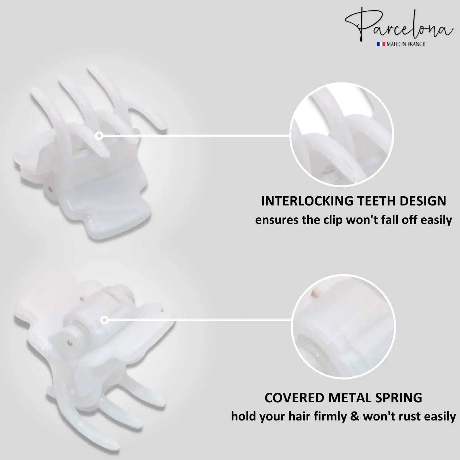 Parcelona French Glossy Square Very Small Celluloid Hair Claws for Women 2Pcs