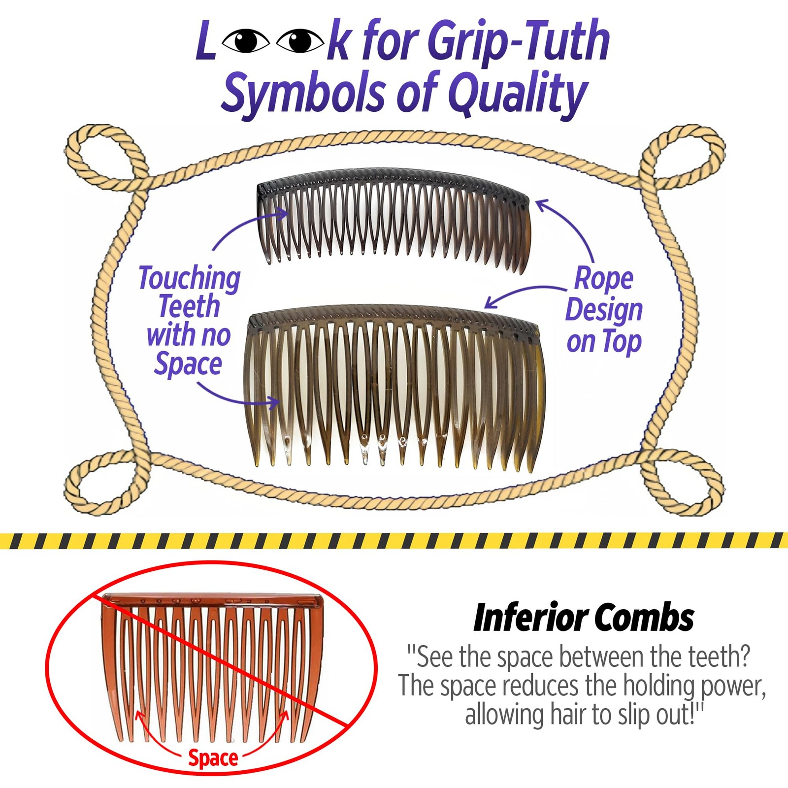Good Hair Days Grip Tuth Hair Combs, Set of 2, Clear, 1.5 Wide