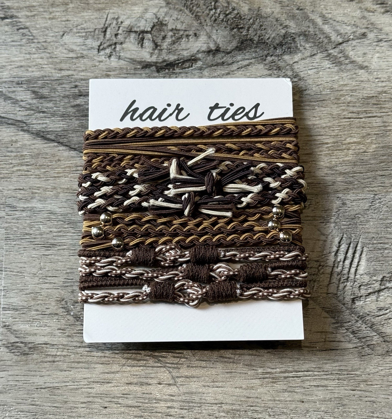 Women’s Boho Bohemian Hair Tie Elastics Brown / Tan Braided Details
