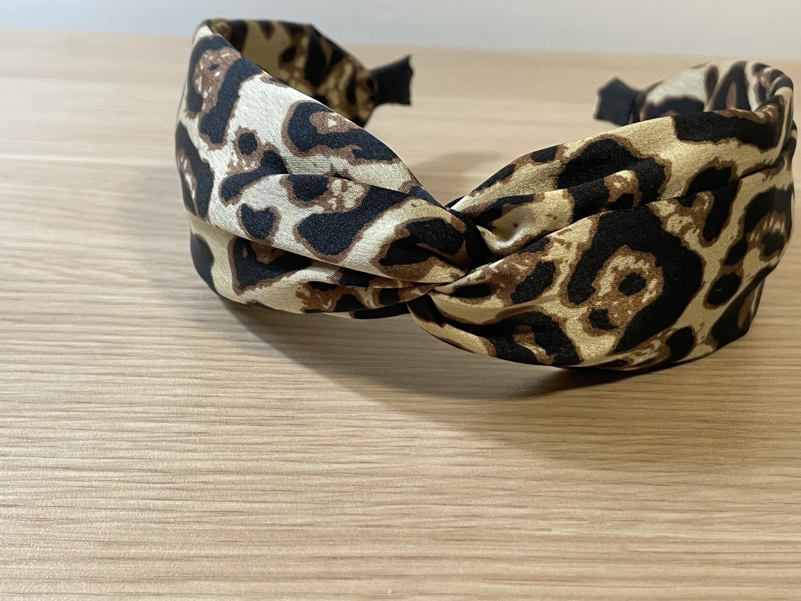 Leopard Print Knot Headband Set Blush & Tan Animal Print Satin Feminine Soft