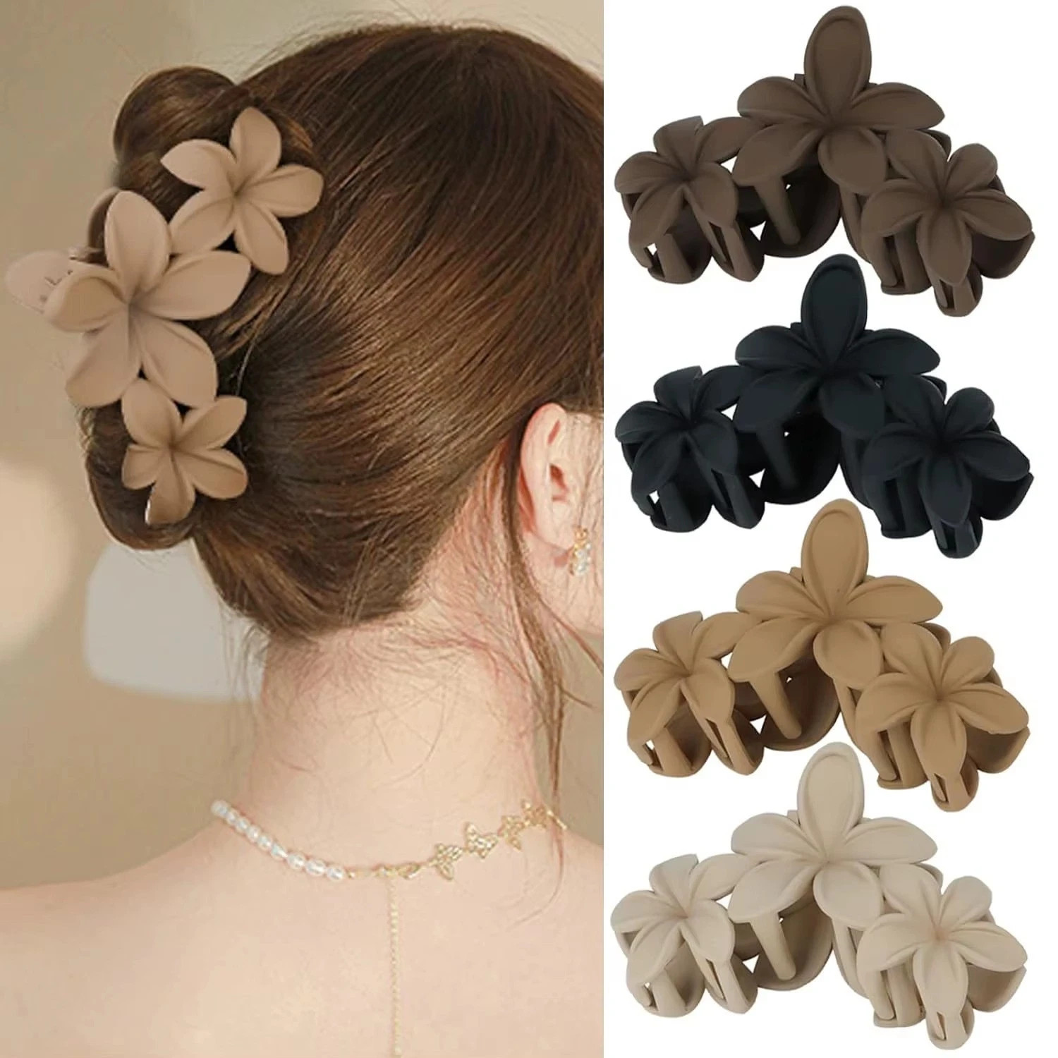 4PCS Large Flower Hair Claw Clips Non-Slip Matte Strong Hold for Thick Hair