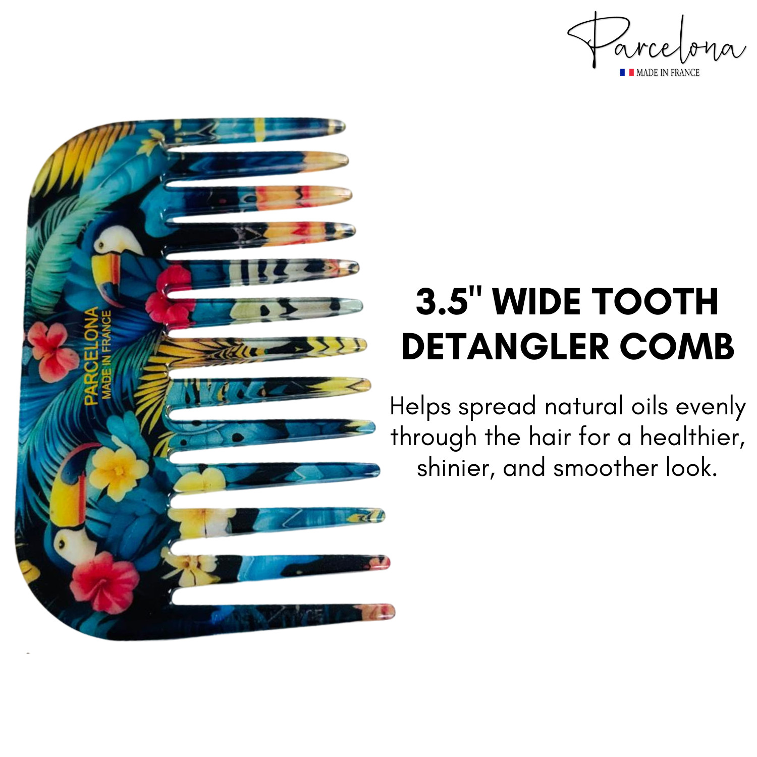 Parcelona Wide Tooth French Detangling Comb – Cellulose Acetate Hair Comb for