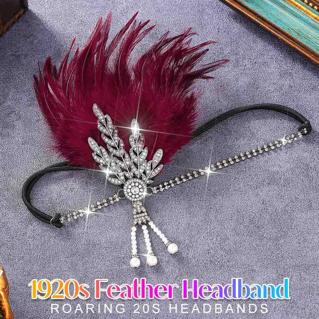 1920S Flapper Feather Headpiece Leaf Rhinestone Headband Roaring 20S Headwear…