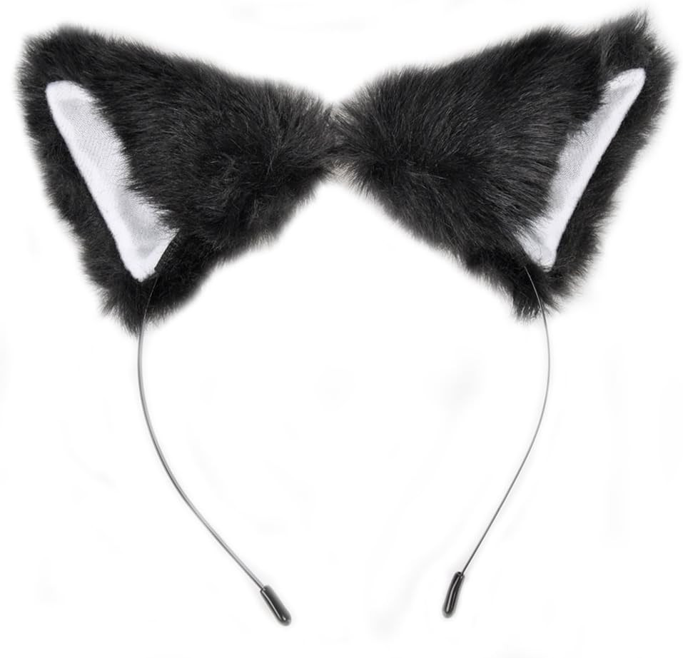 Long Faux Fur Cat Ears Headband Anime Cosplay Costume Party Hair Accessory Set