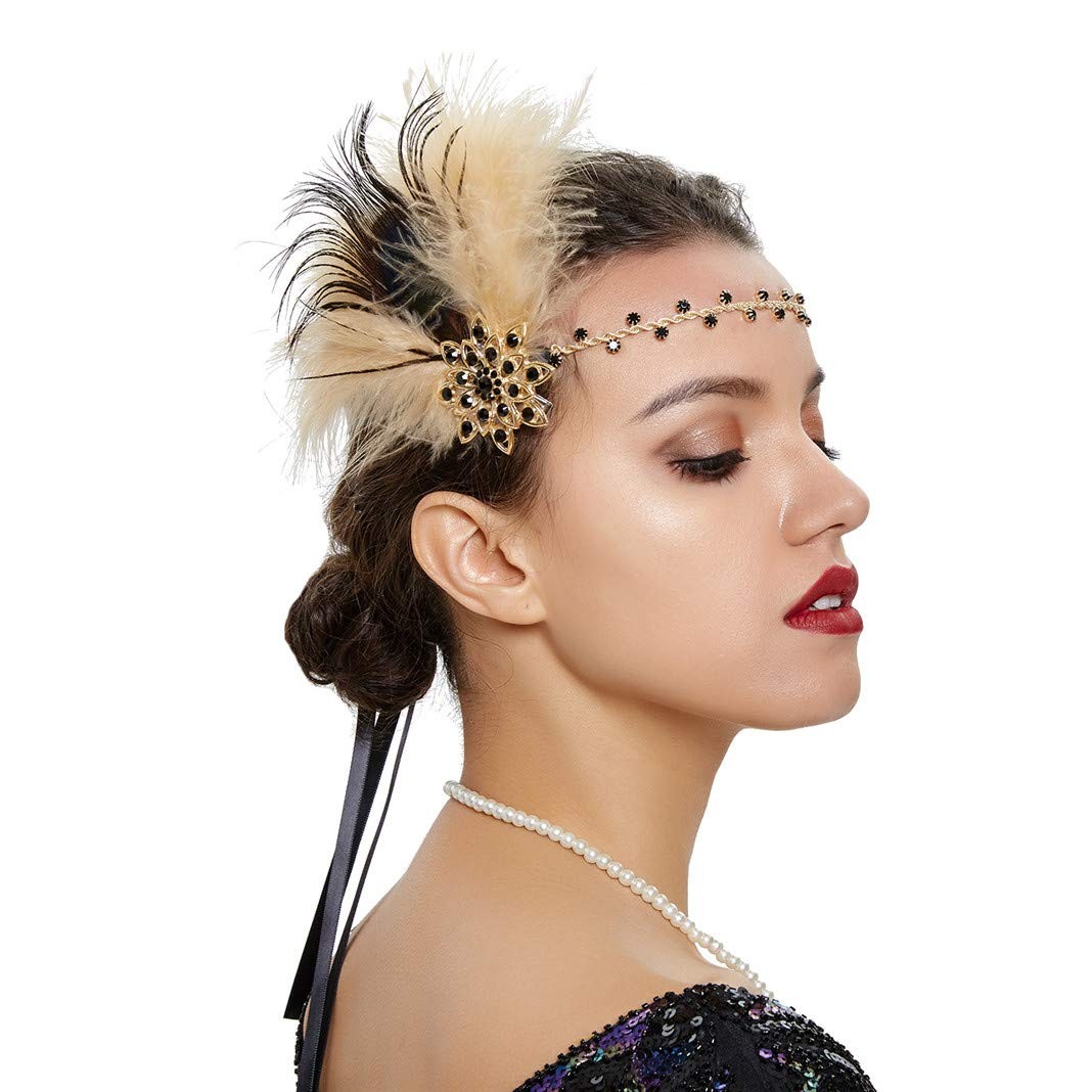 Roaring 20s Great Gatsby Headpiece Art Deco 1920s Flapper Feather Headband