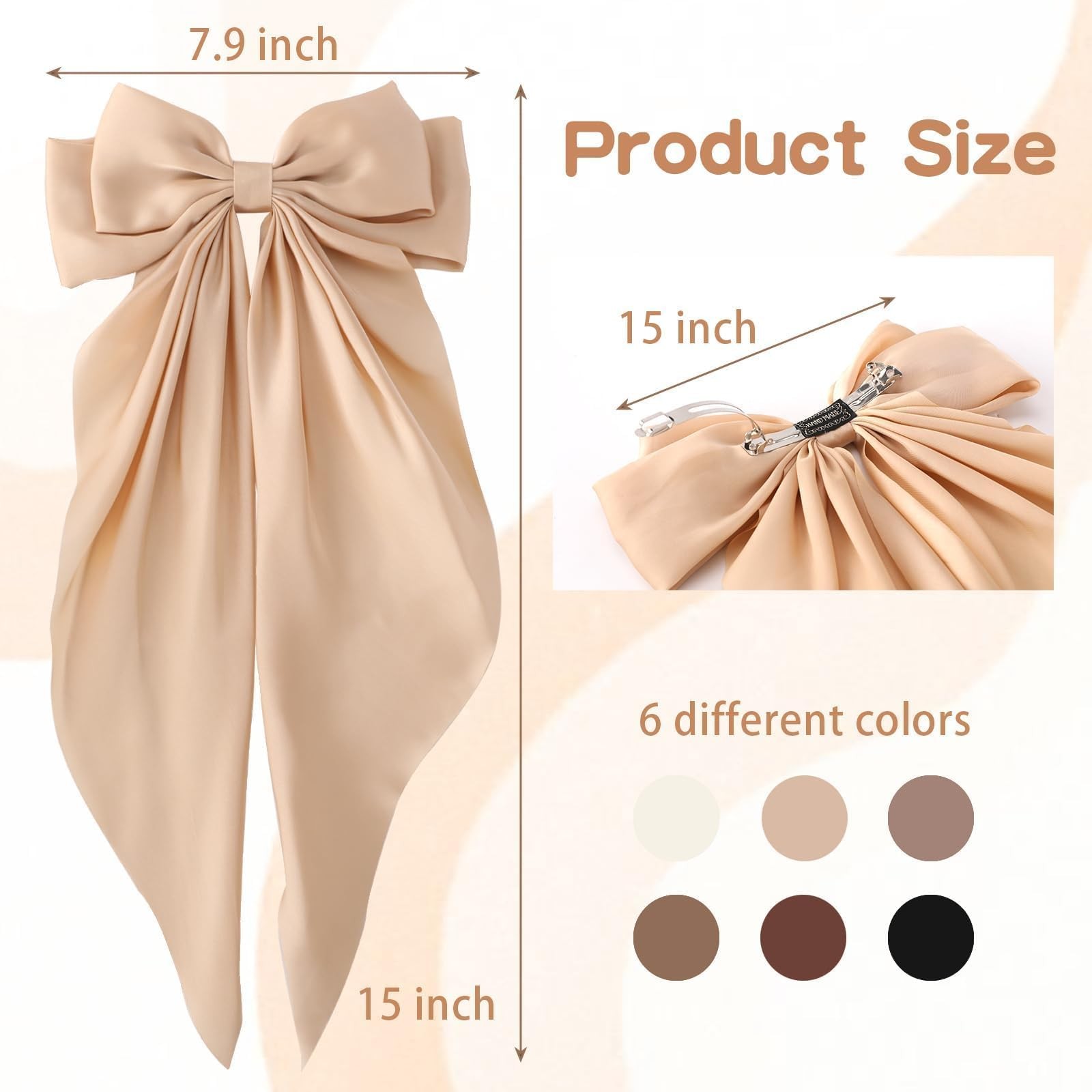 6 PCS Oversized Hair Bows, Big Bows for Girls and Women, Hair Ribbons