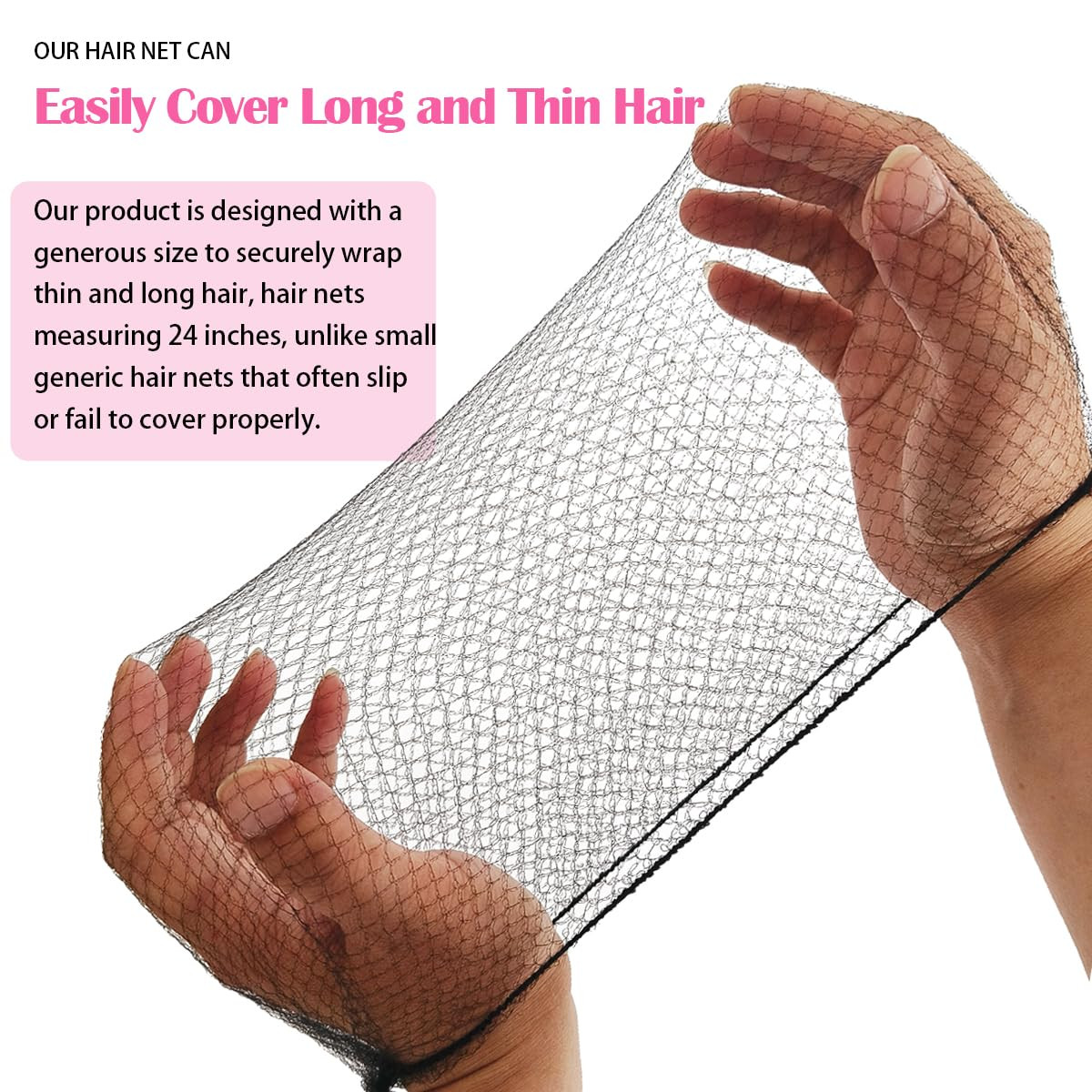 Hair Net, 60 Pcs Invisible Nylon Hair Nets for Women and Men, 24 Inch (Black)