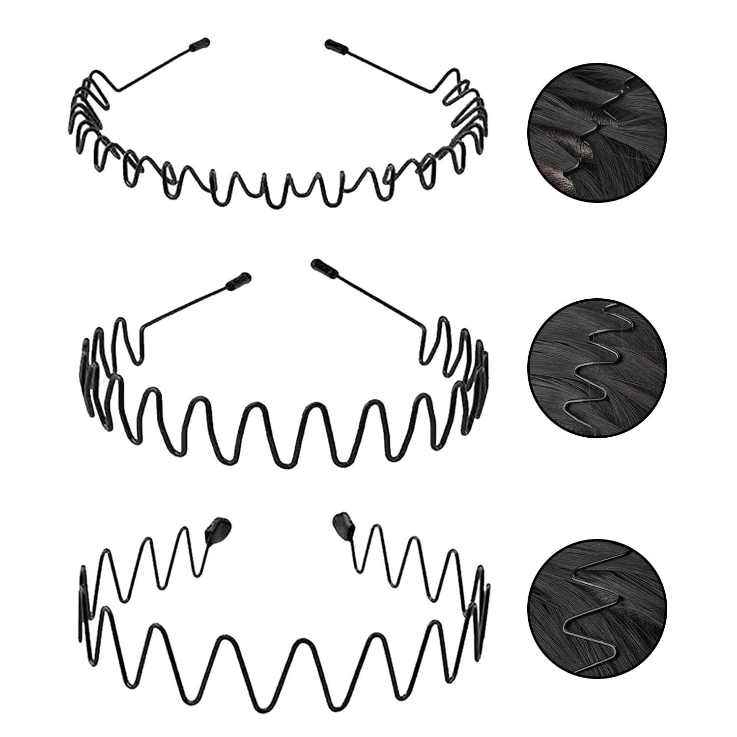 Metal Headbands for Men, Fashion Unisex Wavy Hair Bands, Elastic Zigzag Hairband
