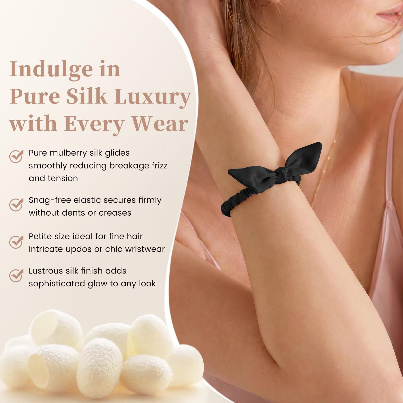 THXSILK Hair Silk Scrunchies with Bow for Women 1 Count (Pack of 1), Black