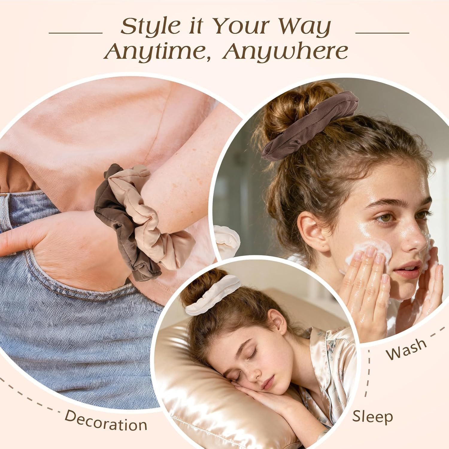 6 Pcs Large Satin Hair Scrunchies for Women, Soft Pillow Satin Scrunchies, Sleep