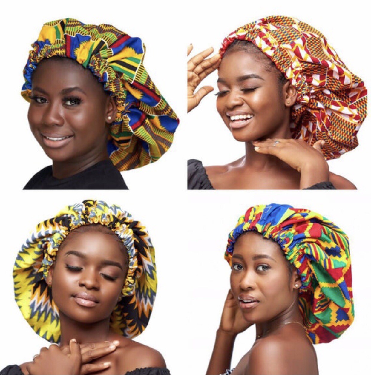 Wholesale (Bulk) Ankara/Bogolan/Kente Print Silk Lined Regular Hair Bonnet