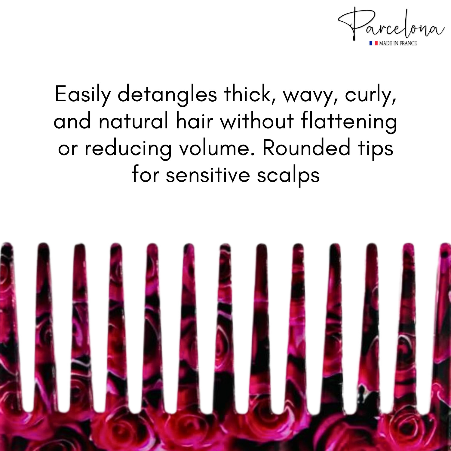 Parcelona Wide Tooth French Detangling Comb – Cellulose Acetate Hair Comb for