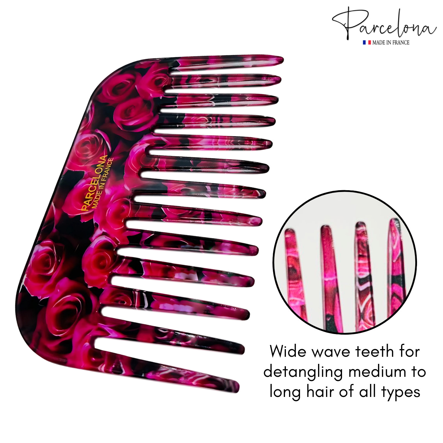 Parcelona Wide Tooth French Detangling Comb – Cellulose Acetate Hair Comb for