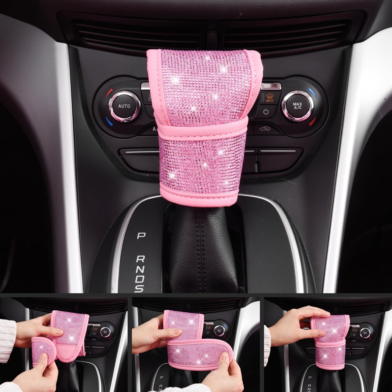 11 PCS Bling Car Accessories Set for Women – Rhinestone Steering Wheel Cover, Se