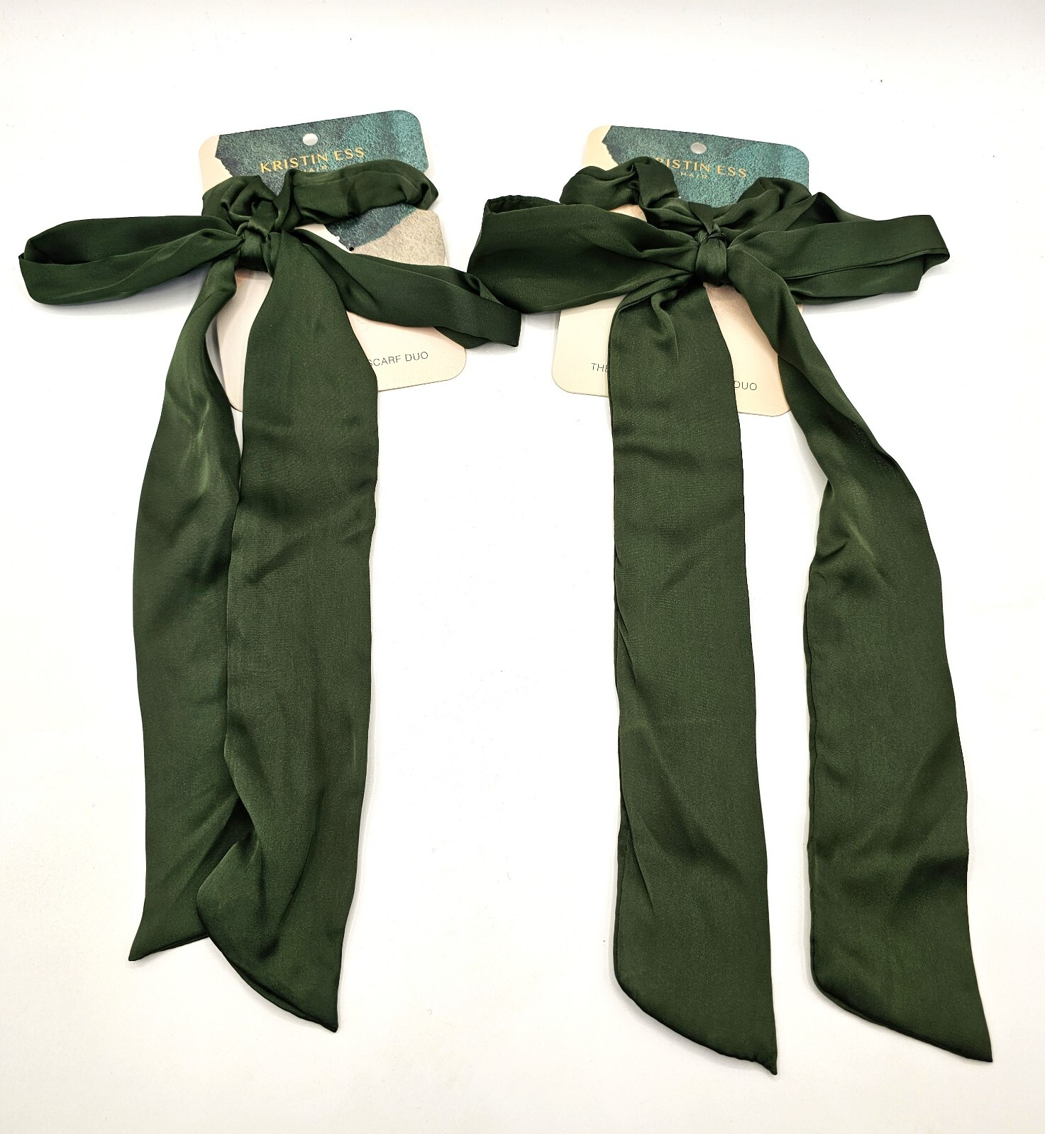 Kristin Ess Satin Hair Scrunchie and Scarf Set, Emerald – 2 Pk. New!