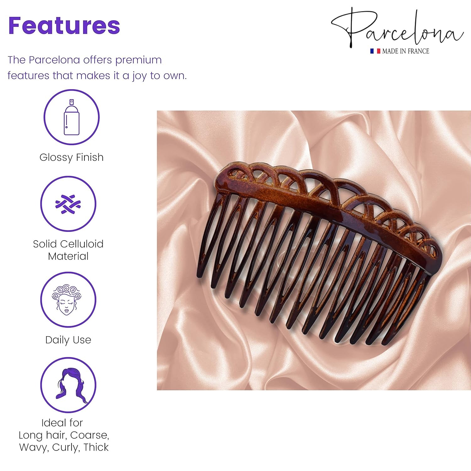 Parcelona French 13 Teeth Crown Small Cellulose Side Hair Combs for Women(2 Pcs)