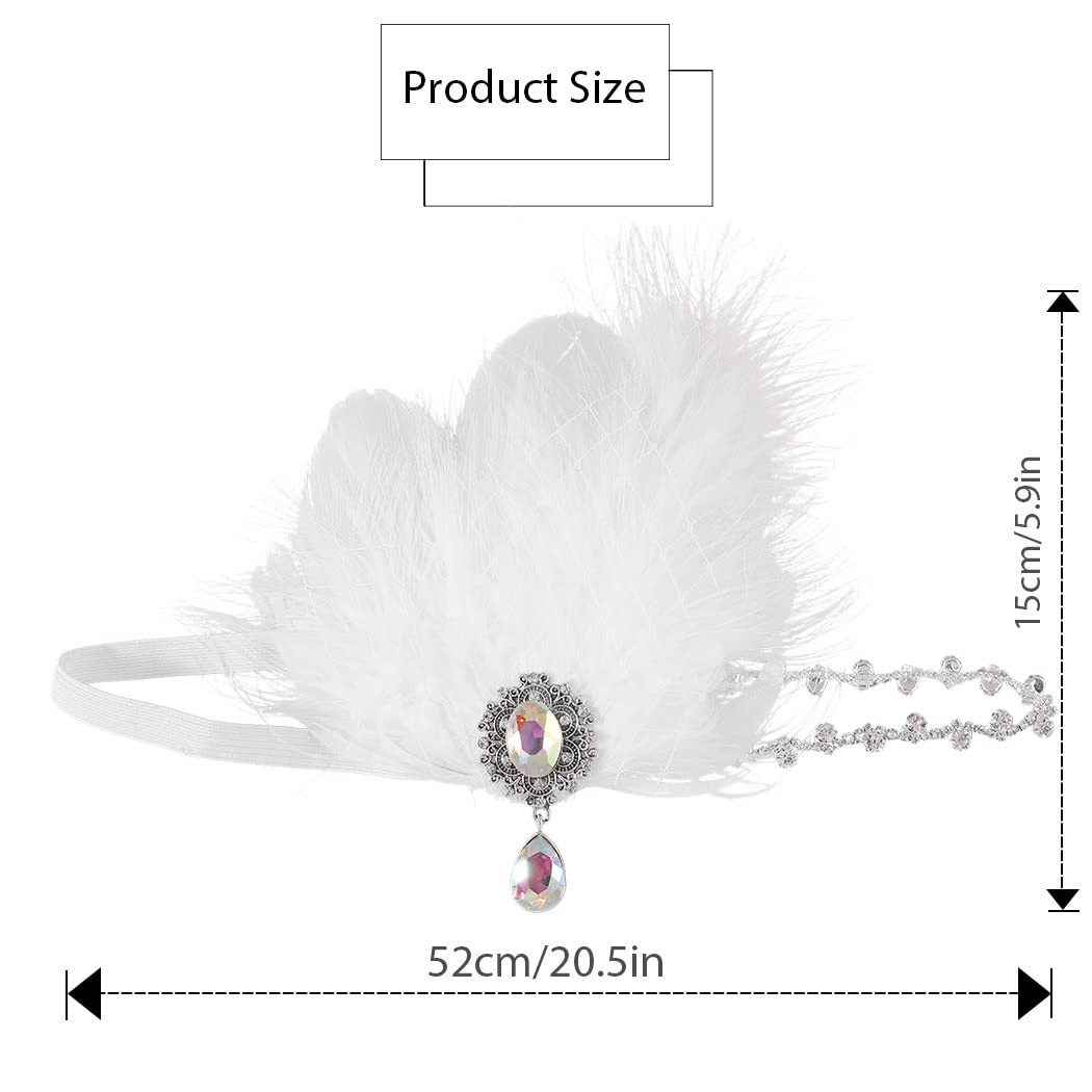 1 PC 1920s Flapper Headpiece White Feather Headband Rhinestone Party Hair