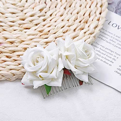 Floral Hair Side Combs and Barrette Clips for Women Girls: Small, white