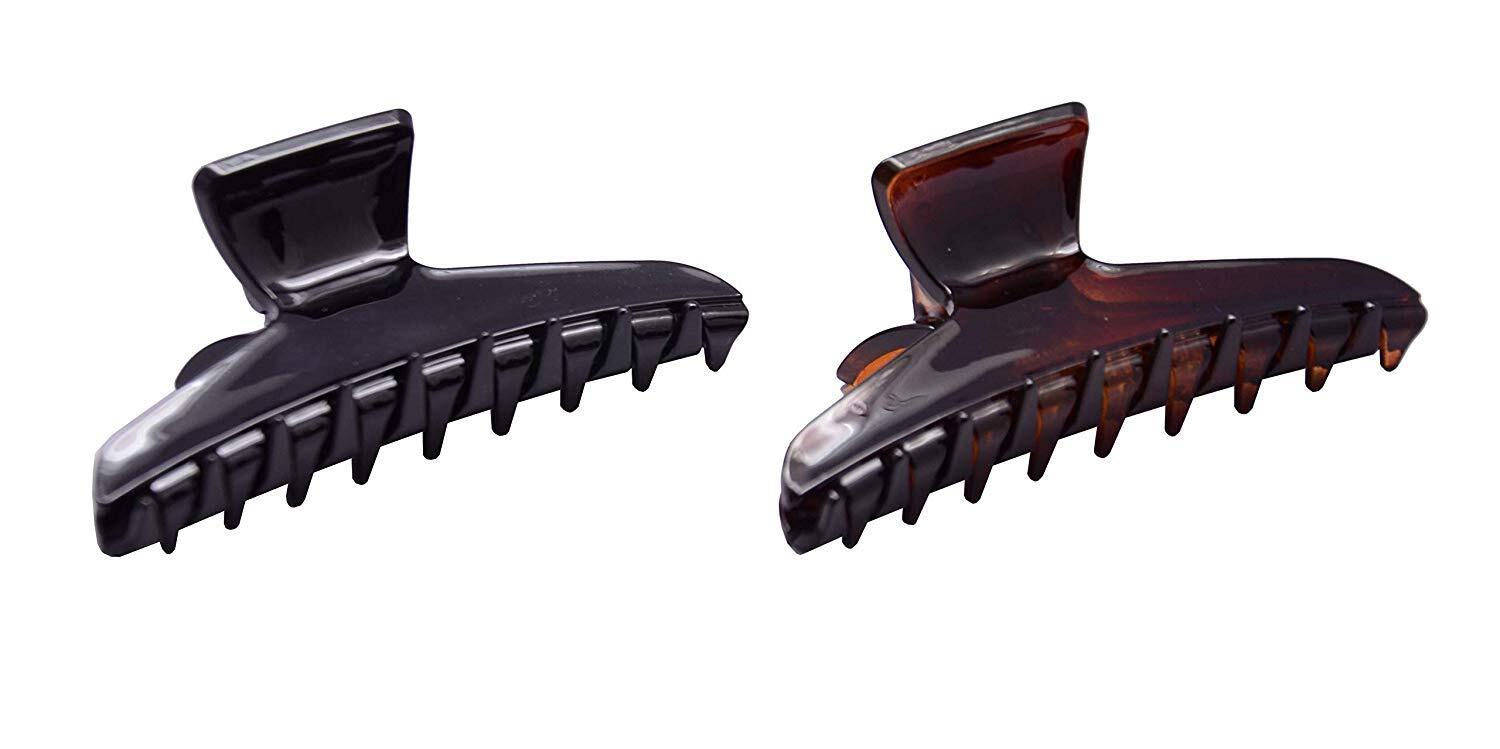 Parcelona French Pinch Tortoise Shell and Black Celluloid Hair Claws for Women