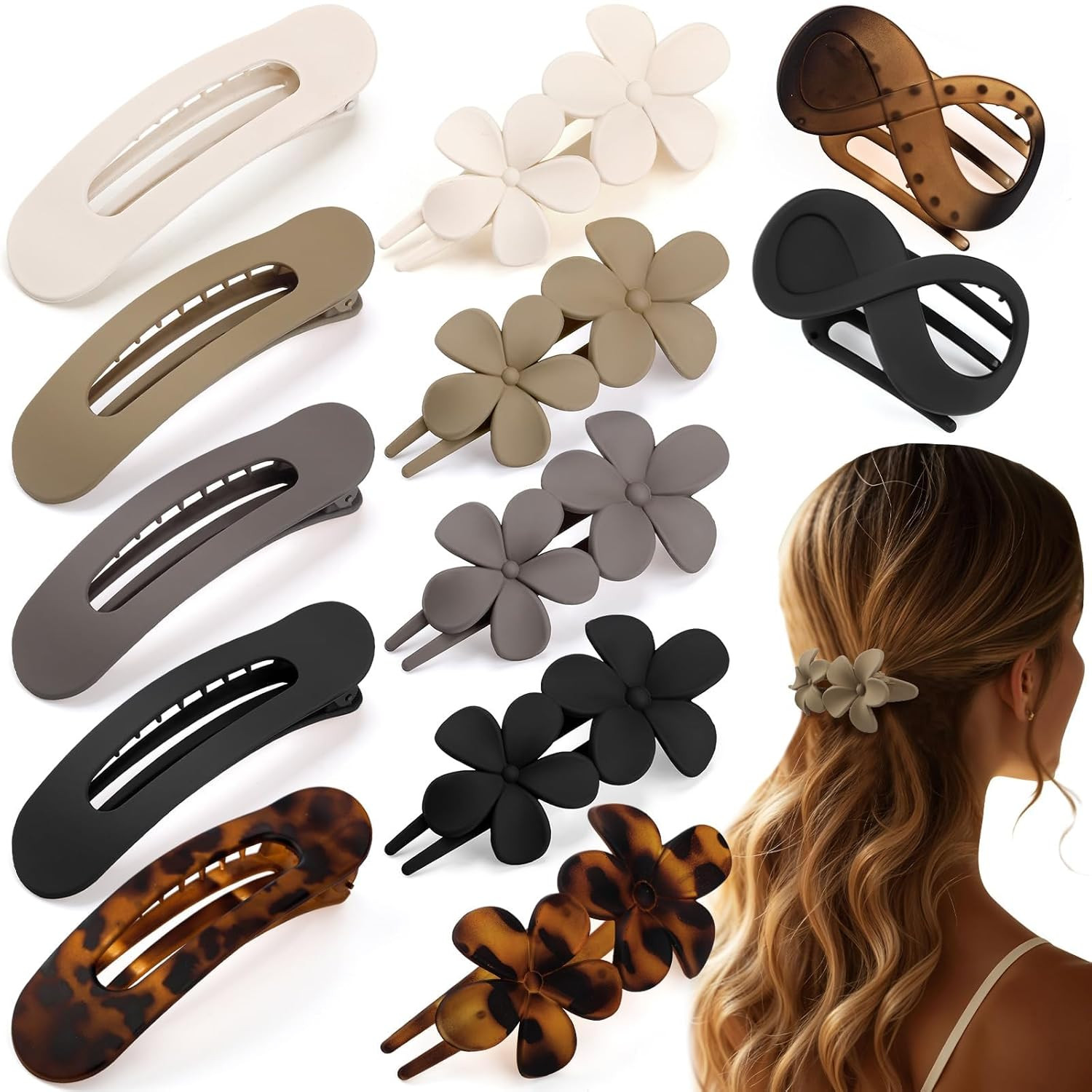 12 Pcs Flat Hair Clips for Women, Lay Flat Claw Clips French Concord Hair Clips,