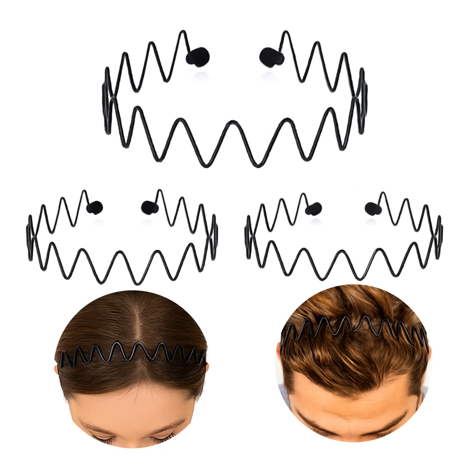 3PCS Metal headbands for Men Headband Women Wavy Hair bands Spring Hair Hoop …