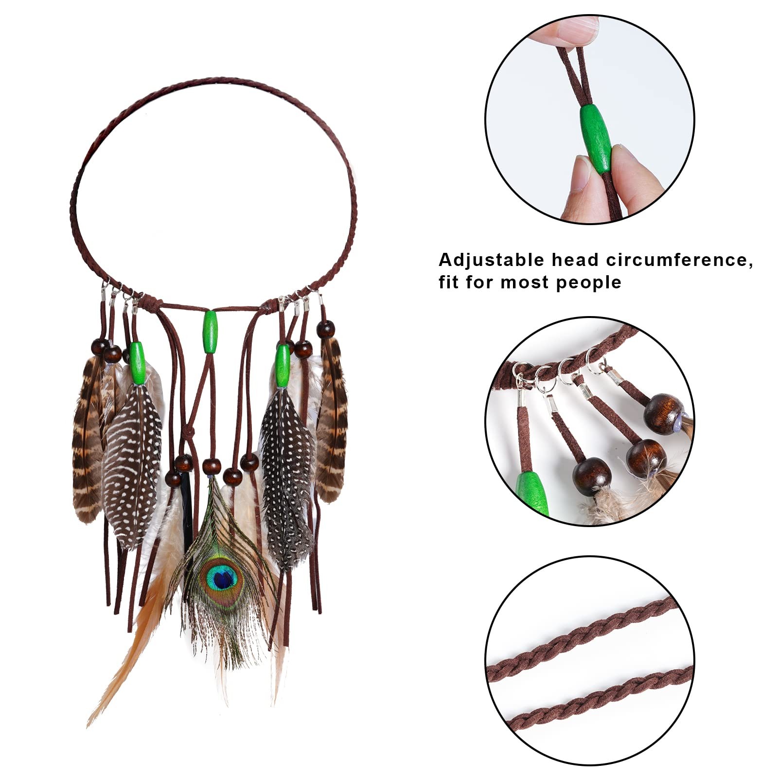 Native American Feather Boho Headband for Women Festival Costumes Head Dress