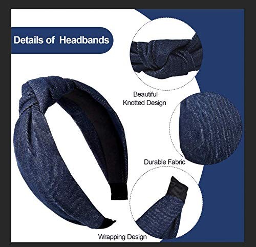 3 Pieces Jean Denim Headband Knot Headband For Women Hair Band Elastic Knotted B