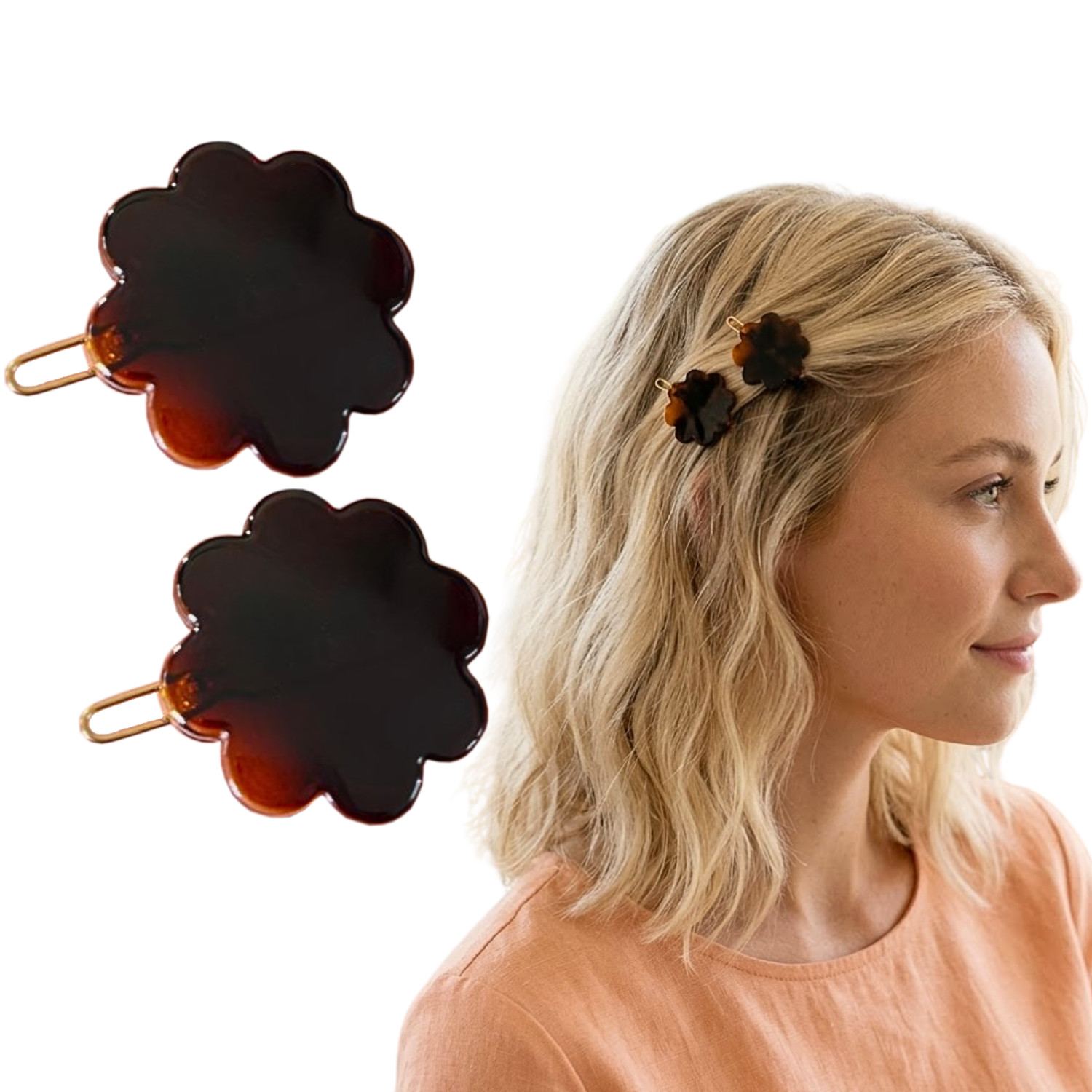 Parcelona Flower Tortoise Shell Hair Clip 1.5″ Small Tige Boule Barrette Womens
