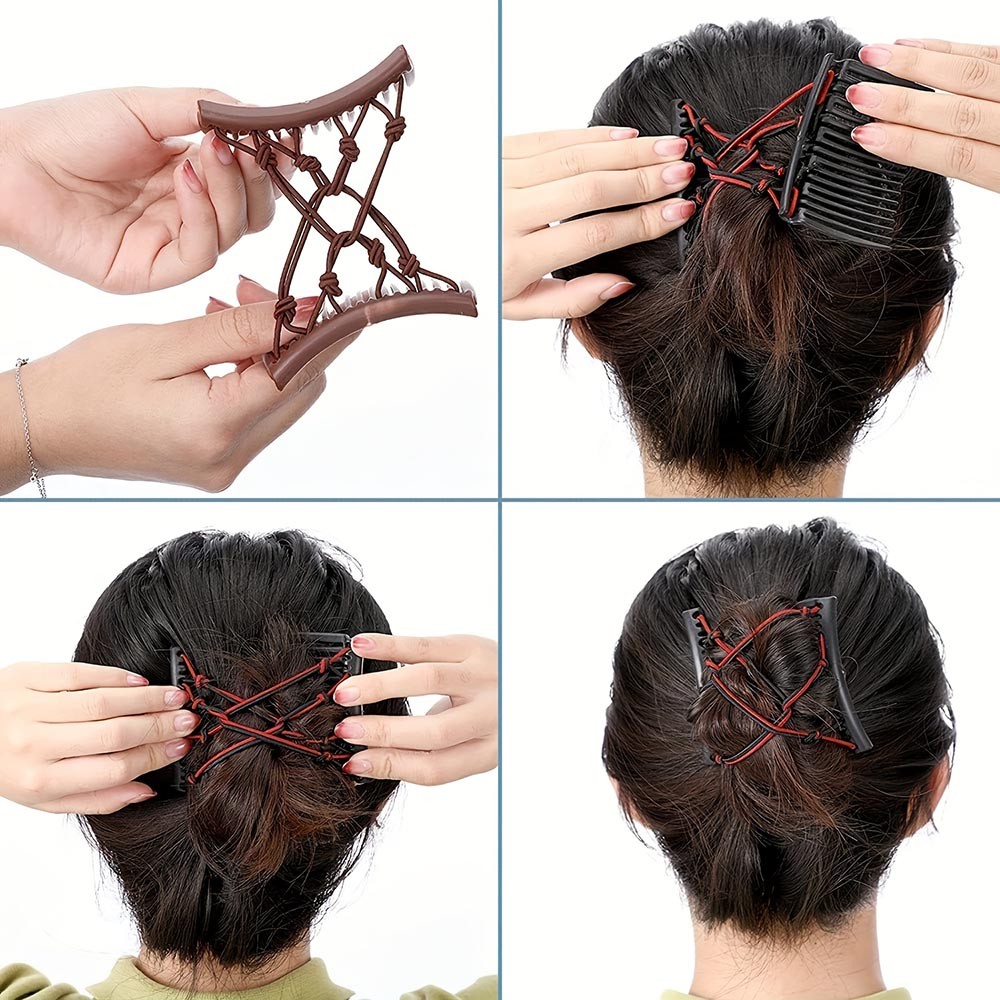 Stretchable Secure-Grip Comfortable 6-Piece Adjustable Elastic Double Hair Combs