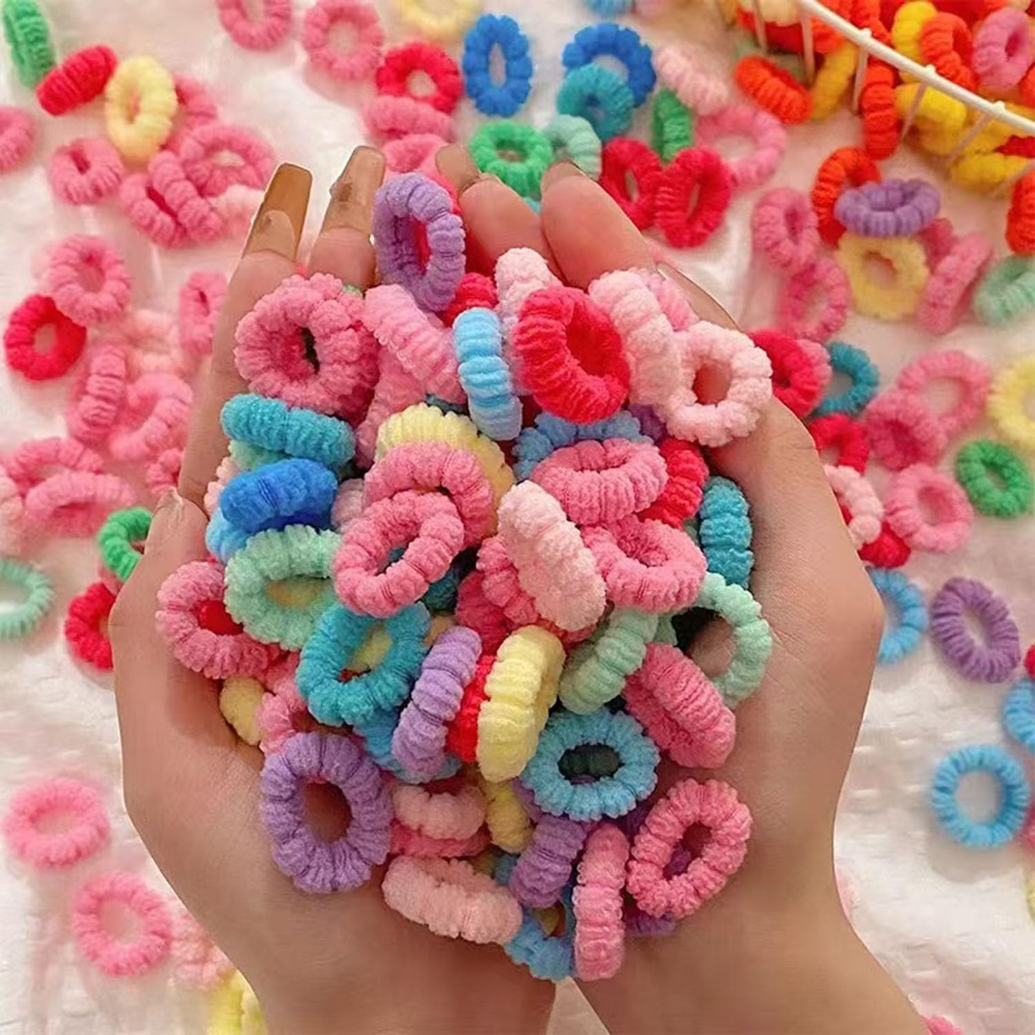 500 PCS Multicolor Cotton Hair Ties, Small Seamless Kids Hair Ties – Soft No-C