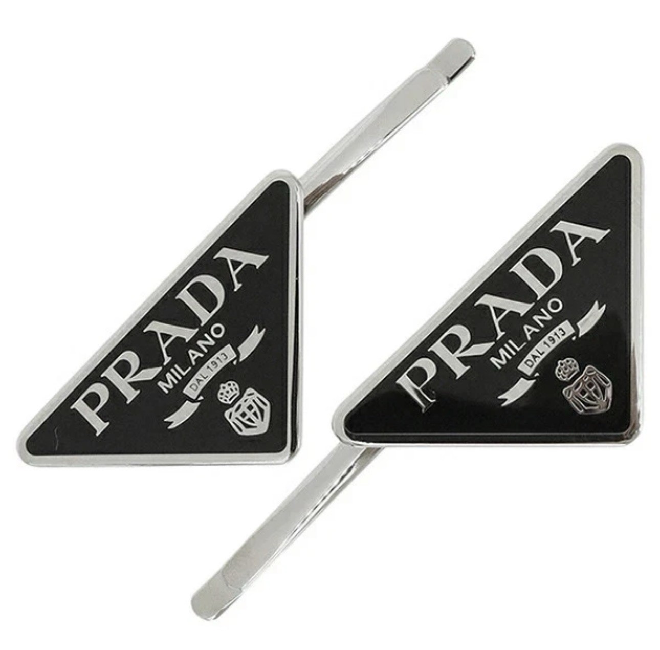 PRADA Metal Hairpin clip set Metal Black Silver Women’s 2pcz