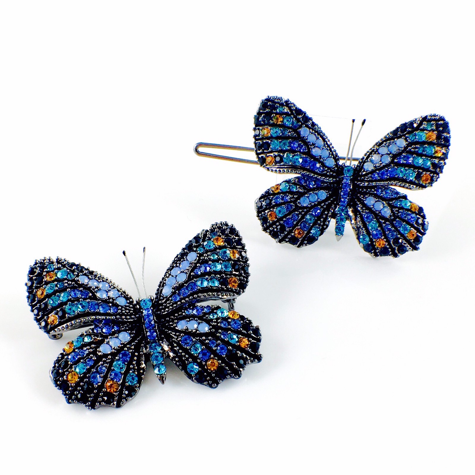 USA BUTTERFLY Hair Clip Hairpin use Swarovski Crystal Elegant Unique Blue B-2