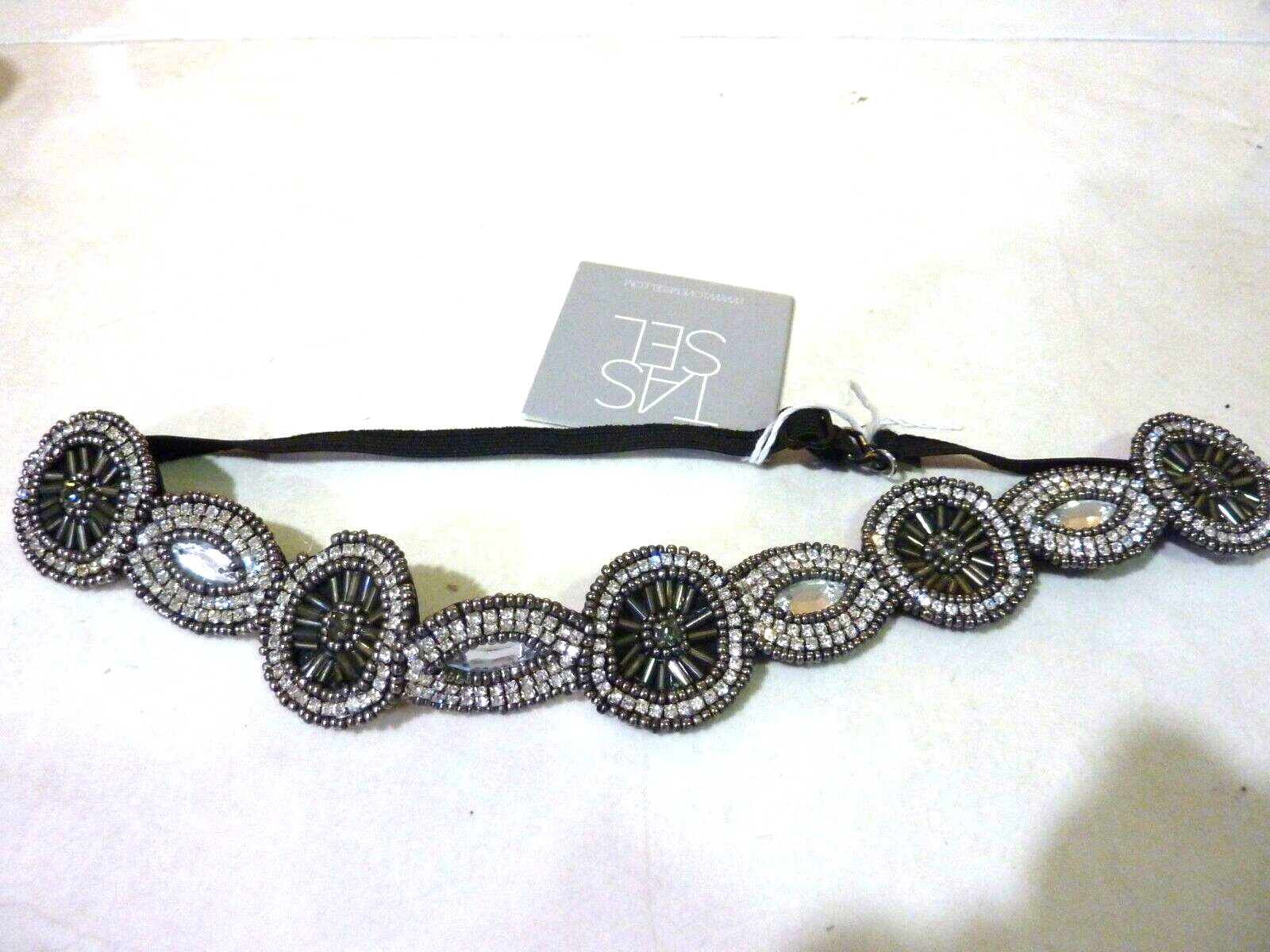 TASSEL HEATHER RHINESTONE HEADBAND SILVER NEW