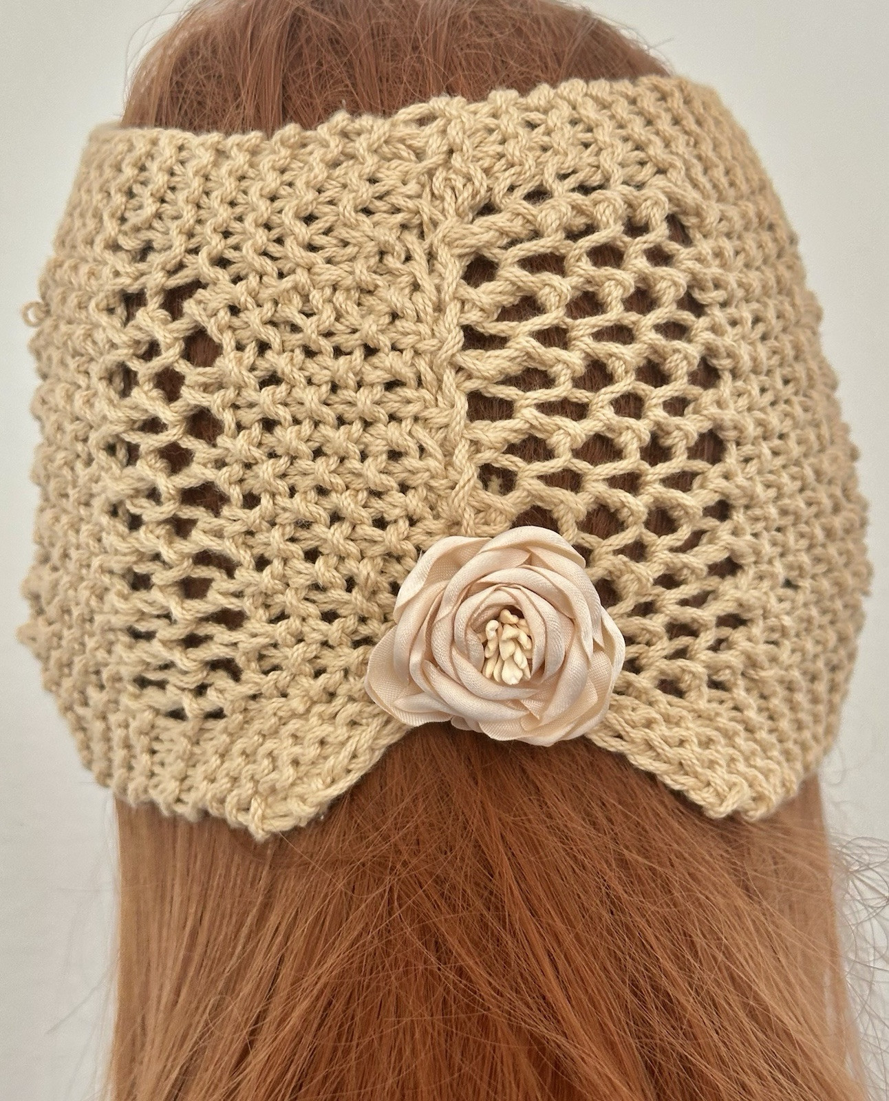 Hand Knits 2 Love Headband Bandana Lace Flower Designer Fashion Khaki Beige Gift