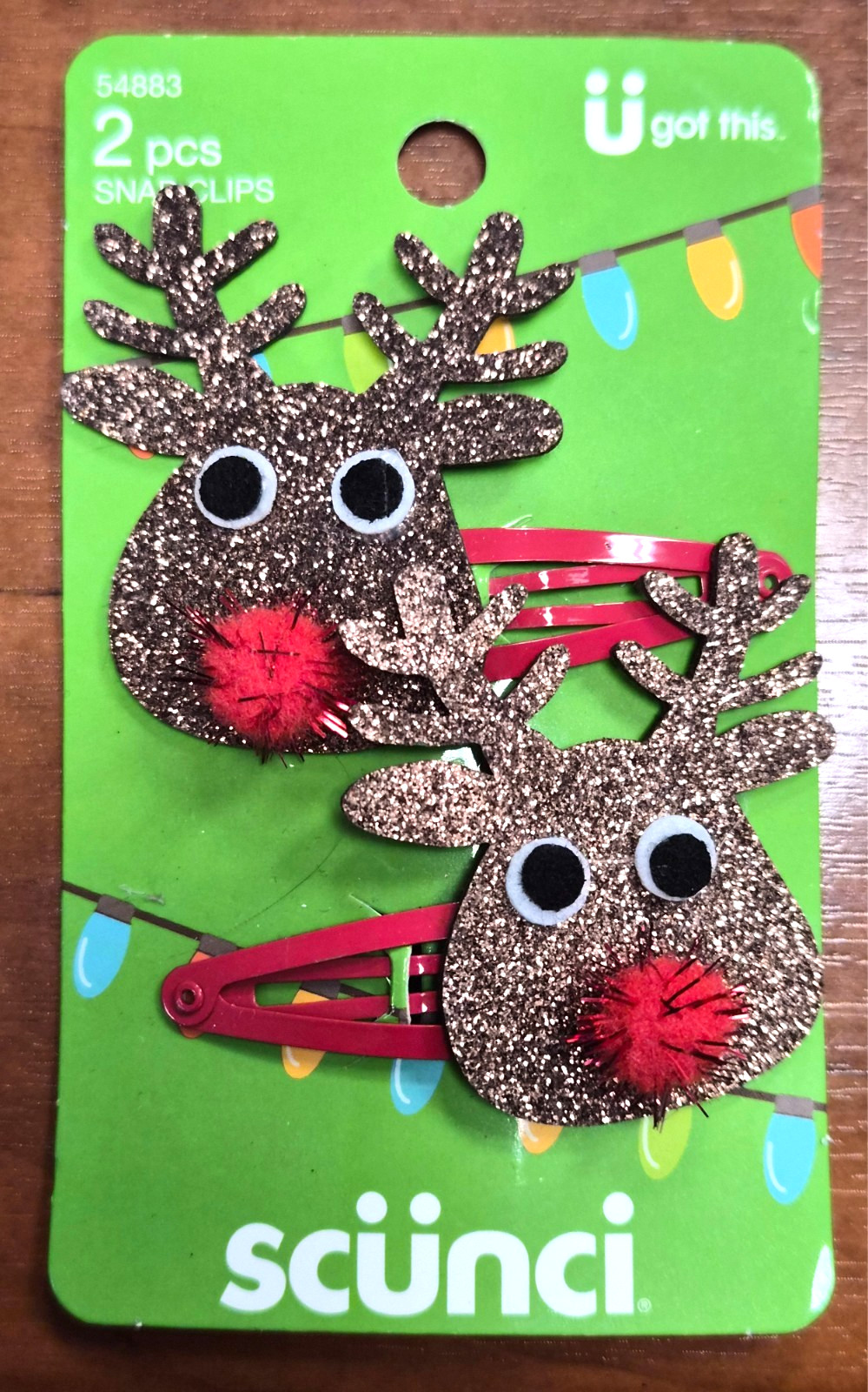 Estate NOS Scunci 2 pc Holiday Christmas Snap Hair Clips Rudolph the Reindeer