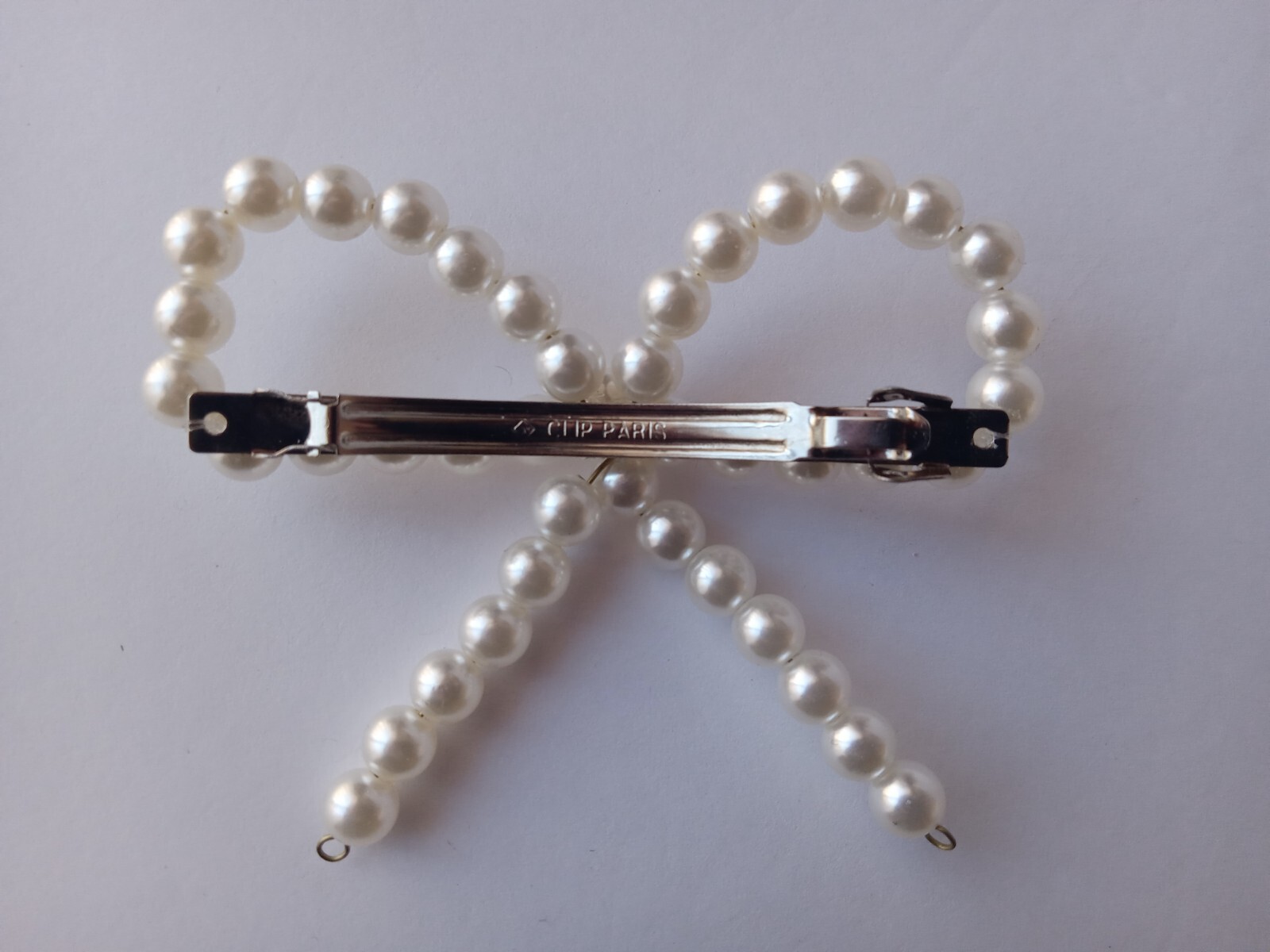 Elegant Beaded Faux Pearl Knotted Bow Barrette Hair Clip PARIS Wedding