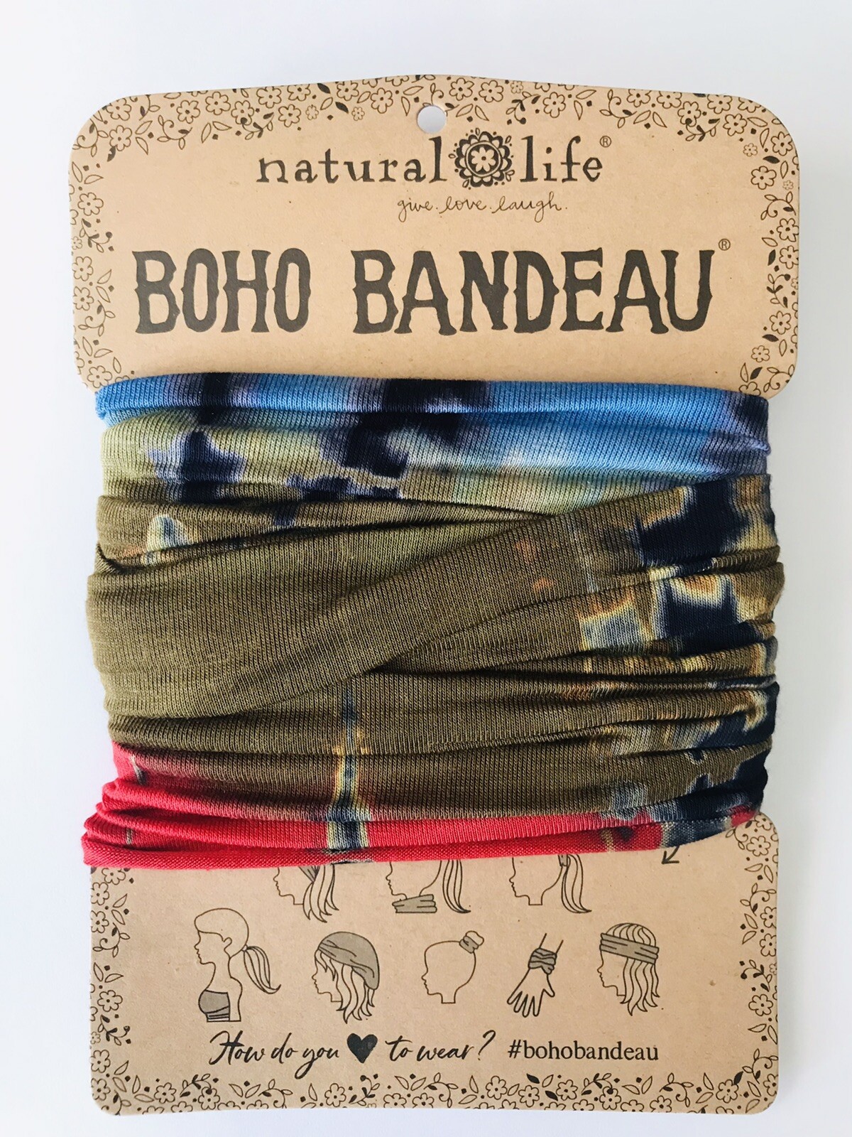 Natural Life Boho Bandeau Tie Dye OLIVE Blue Red Full Buff Hippie Pretty karma