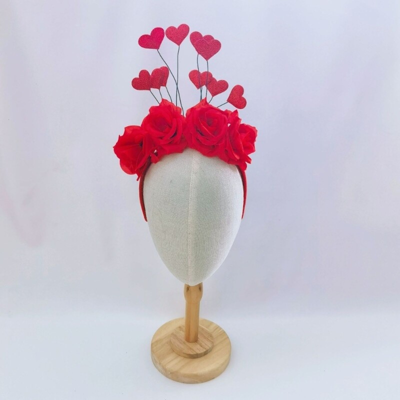 Woman Glitter Heart Flower Headband Valentines Headband for Ladies Taking Photo