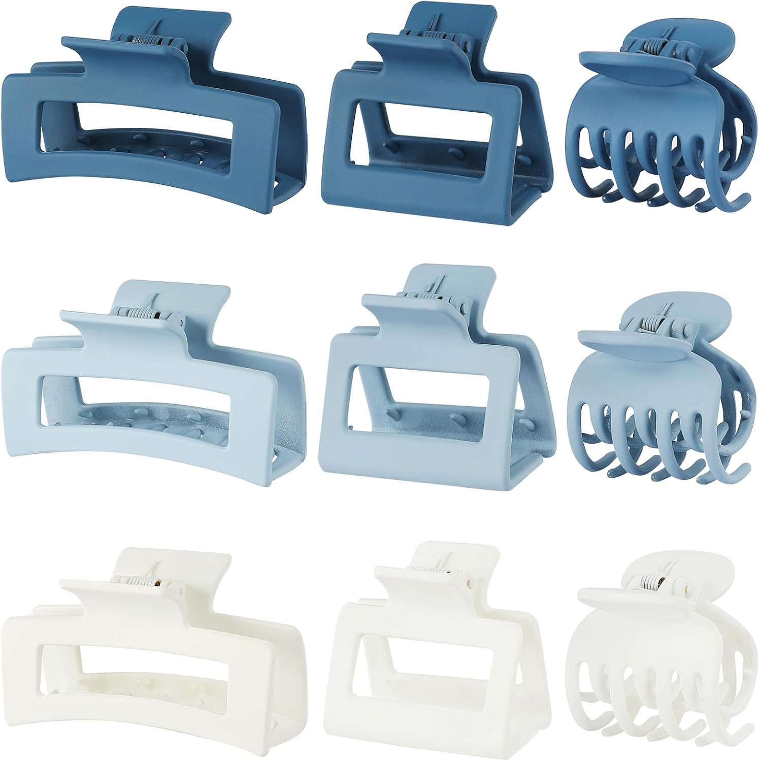 3 Style Blue Hair Claw Clips Set – 9 pcs Medium Rectangle and Square Clips