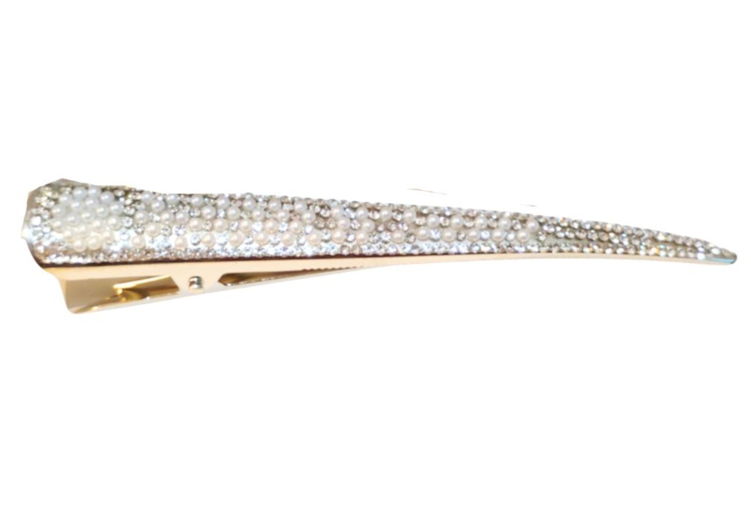Rhinestone & Pearl Alligator Hair Clip Barrette – Silver or Gold, Wedding Prom