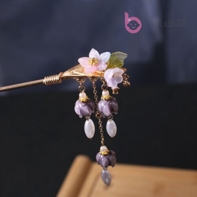 1Pc Chinese Ancient Hanfu Hairpin Purple Step Shake Tassels Elegant Headdress