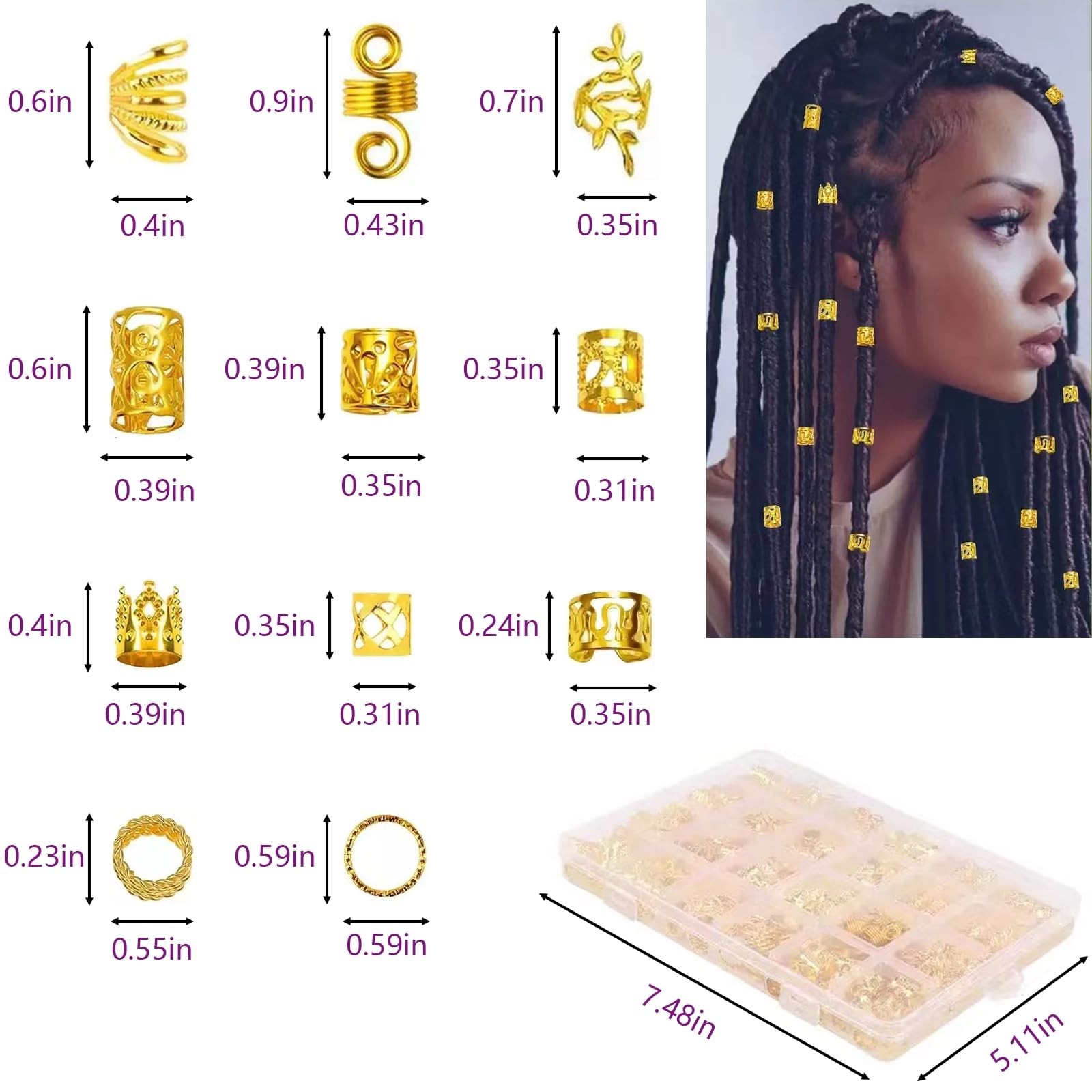 Tuefuzy 280 Pcs Gold Hair Jewelry Braid, Accessory, Golden yellow