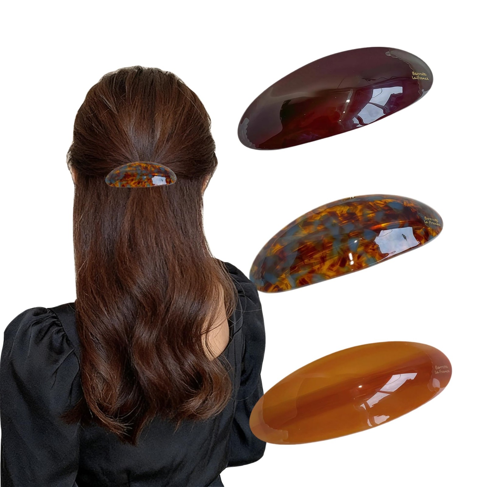 3PCS Hair Barrettes for Women,Snap Clips 3 Count (Pack of 1), Burgundy