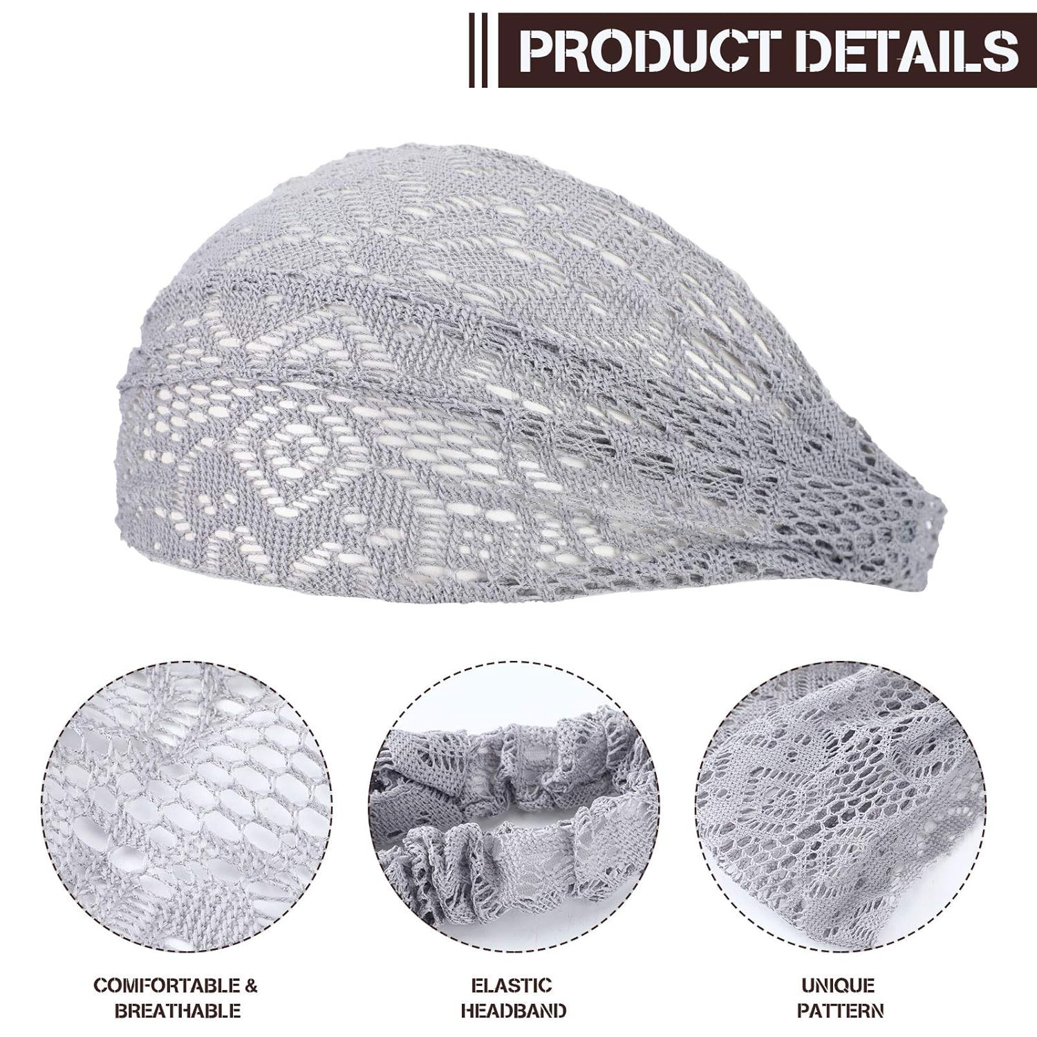 6 Pieces Lace Headbands for Women Crochet Head Wrap Elastic Elegant Bohemian Vin