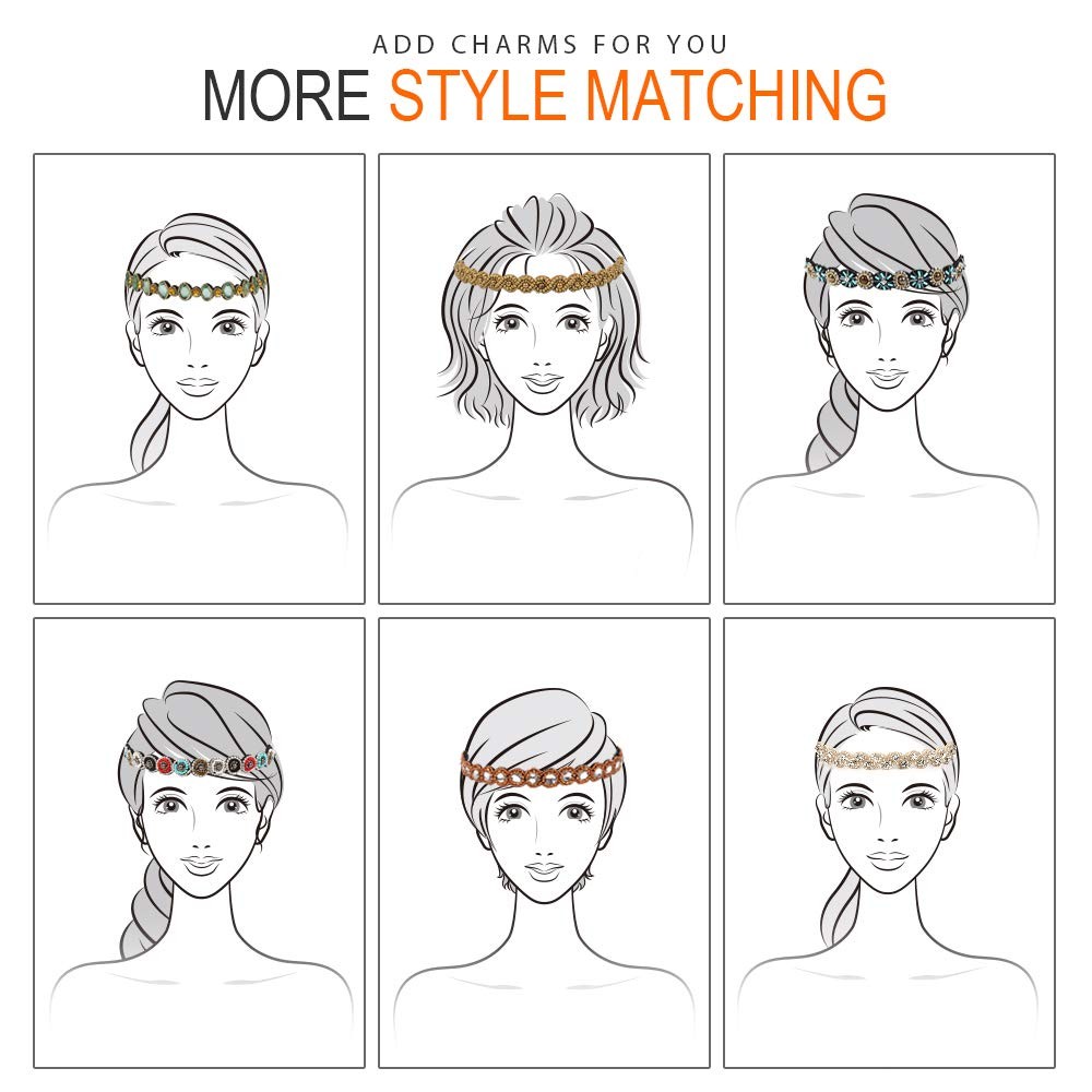 6Pcs Elastic Beaded Headbands for Women, Jewelry Rhinestone Hair Bands for Wo…