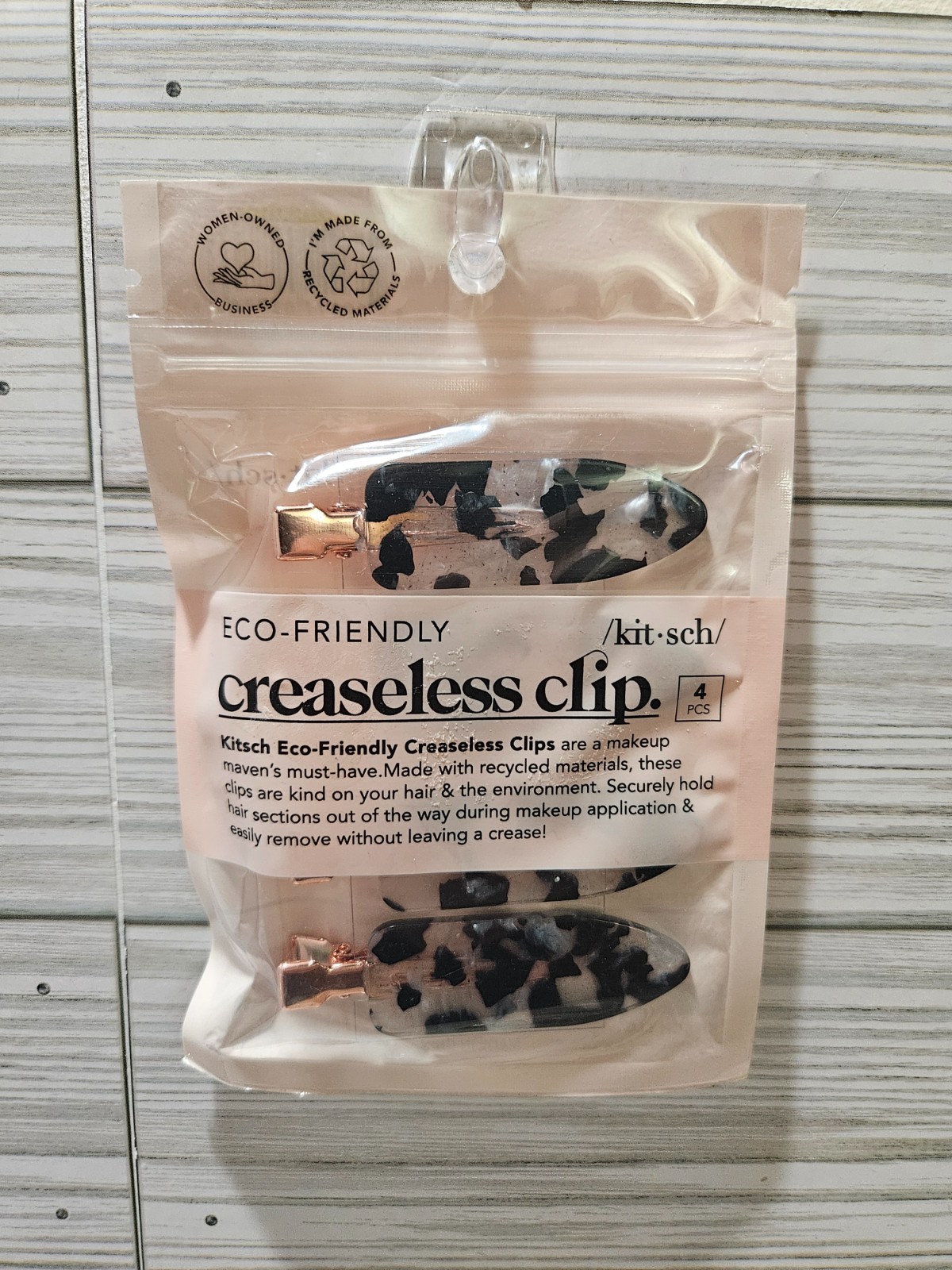Kitsch Eco-Friendly Creaseless Hair Clip 4 Piece Set Black/Clear with Rose Gold