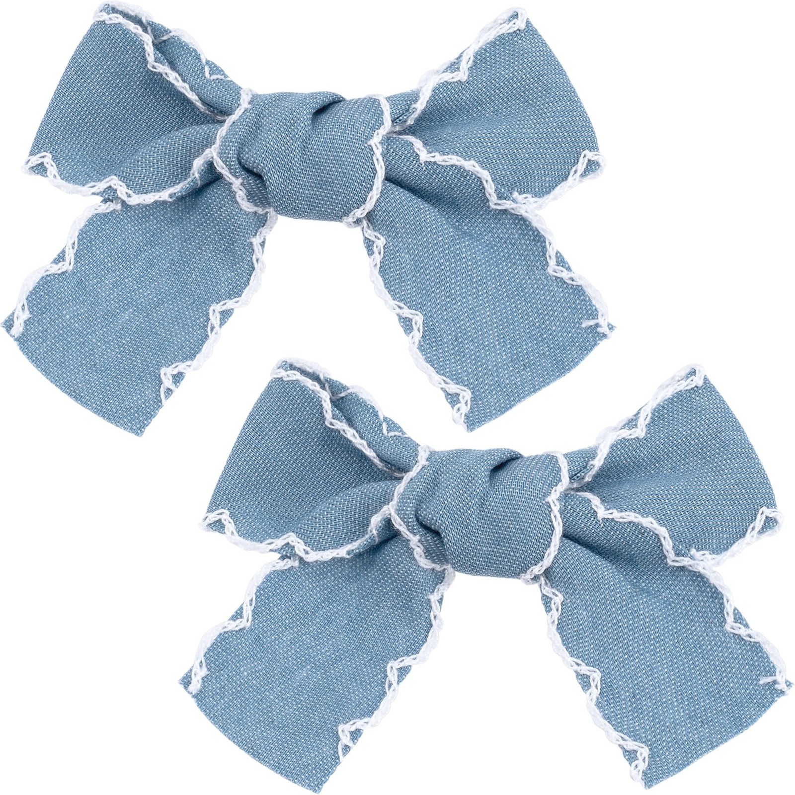 Winsyison 2pcs Bow Denim Hair 1 Count (Pack of 2), Light Blue-2pcs-Lace Edges