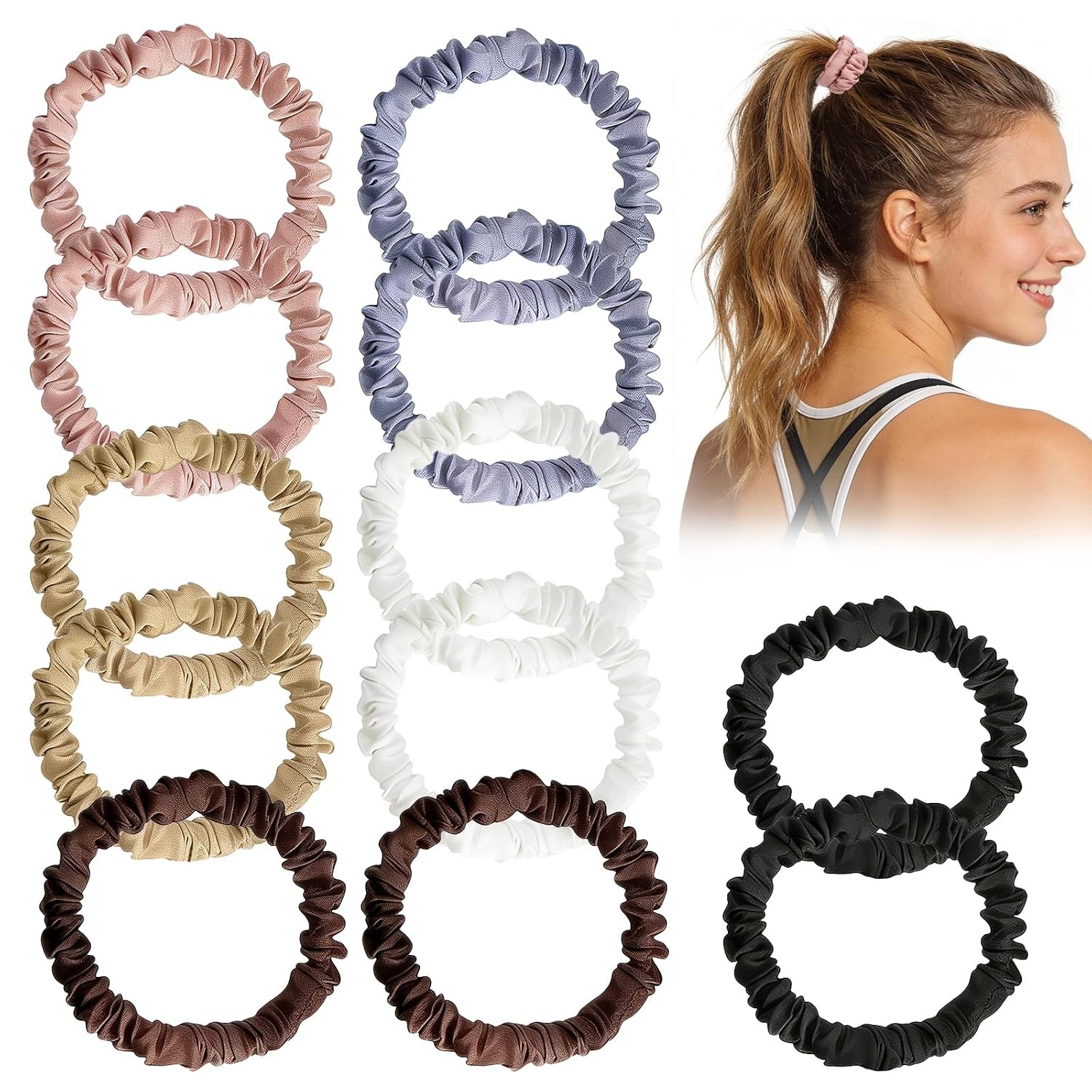 12 Pcs Silk Scrunchies, No Damage Hair Ties for Thin Thick Curly Hair